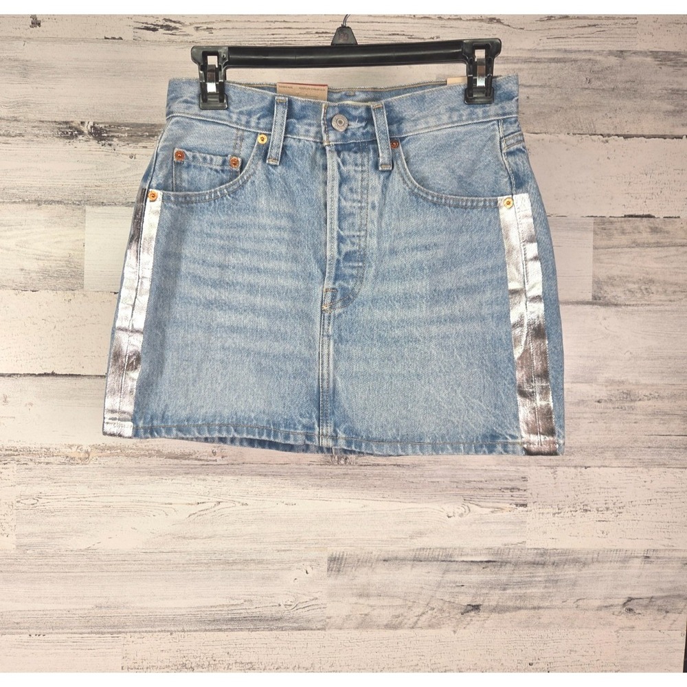 NEW Levi's Icon Skirt‎ Womens Size 24 Blue Denim Mid Rise Button Fly Mini Skirt